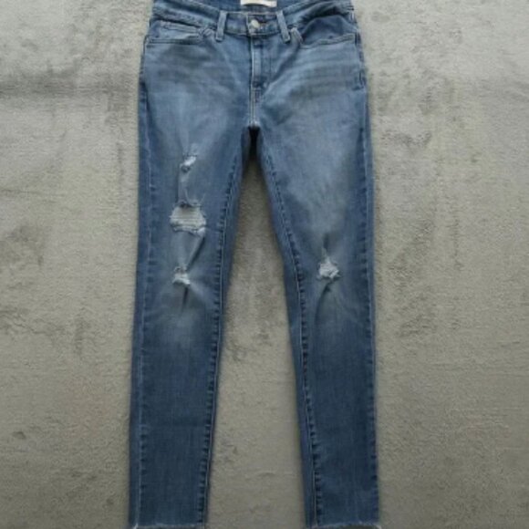 Levi's 711 Jeans Women's Size 27 Blue Low-Rise Skinny 28" Inseam Distressed - Picture 1 of 14